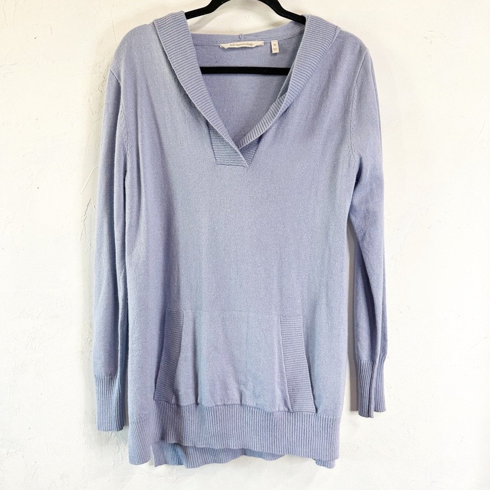 Soft Surroundings Wool Cashmere Hoodie Kangaroo Pocket Blue Women's Size Medium